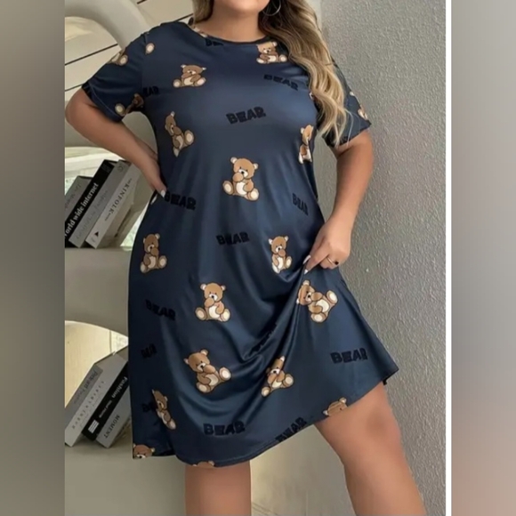 #H04 Women's plus size nightdress bear print - Picture 1 of 5